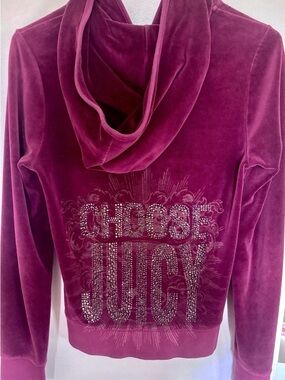 Juicy Couture Y2K Rhinestone Choose Juicy Burgundy Velour Hoodie Size M